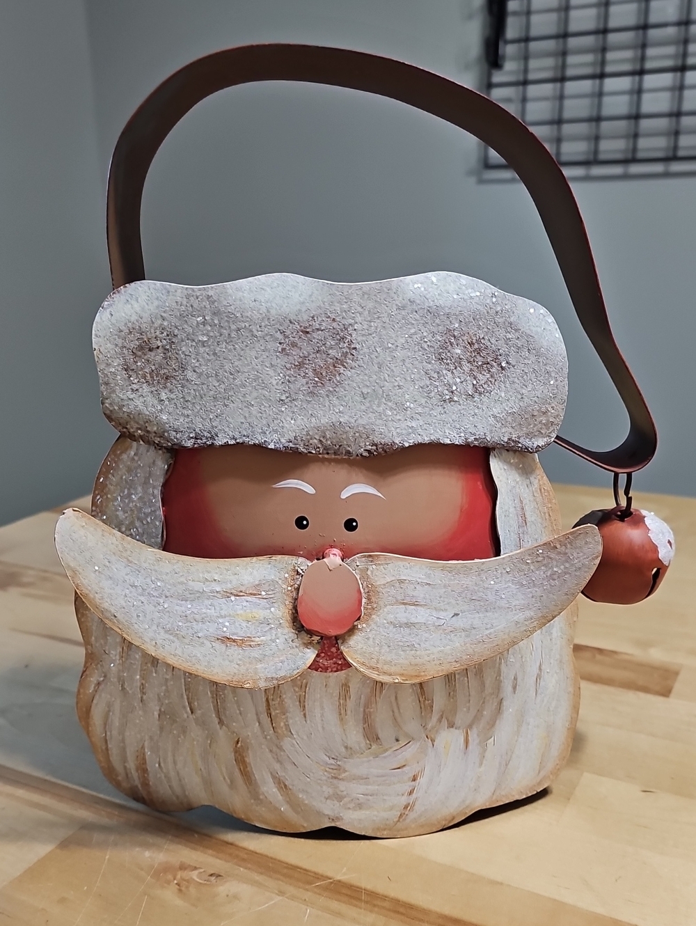 Rustic Santa Face Metal Container